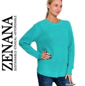 Zenana Premium Outfitters Soft Knit Vibrant Blue Crew Neck Tunic Sweater 1X